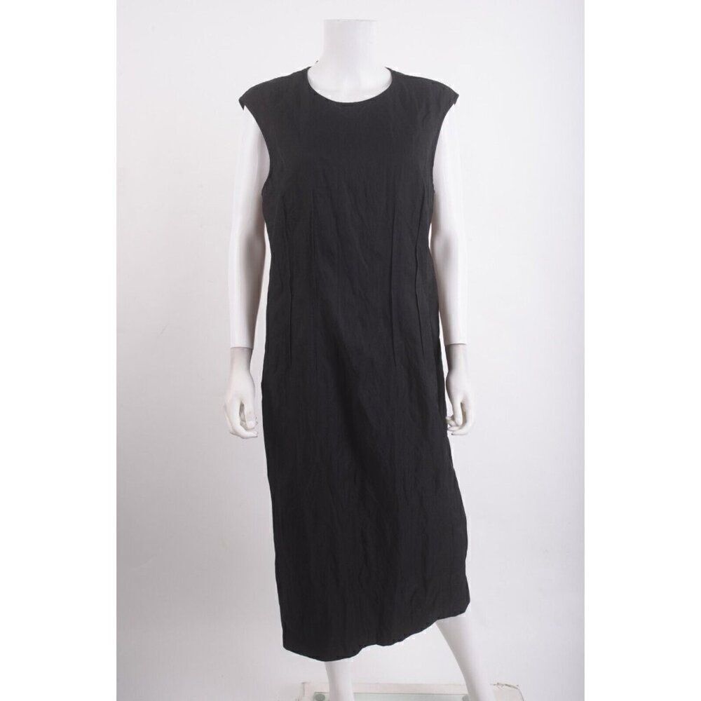 Lafayette 148 Ny Womens Midi Dress Crinkle Effect Sleeveless Sz 10 Black Nwt